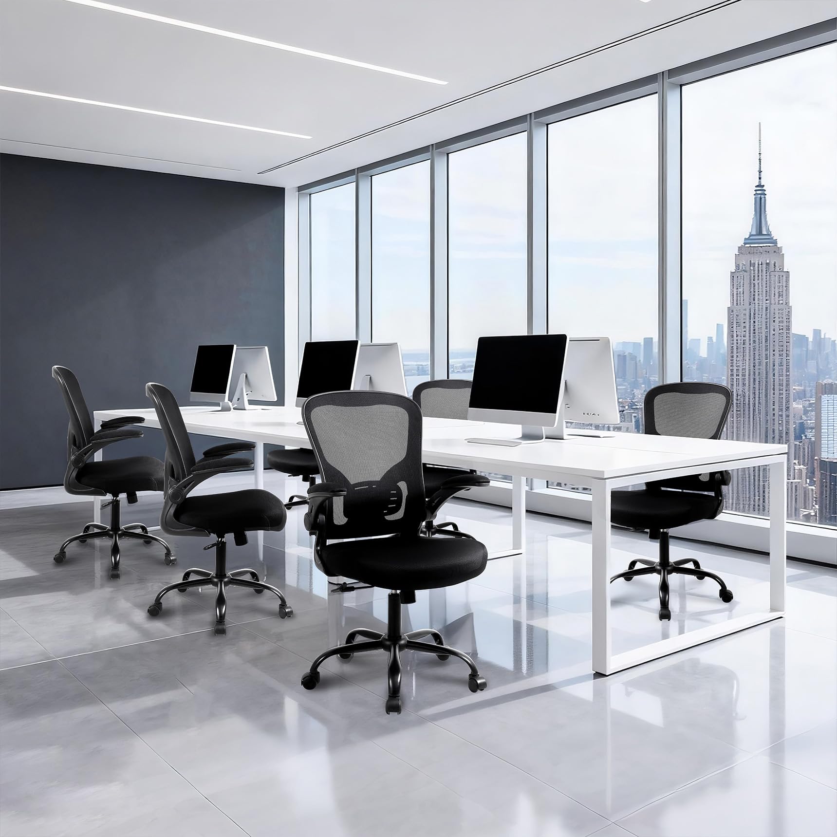 Youhauchair Krzesło biurowe, oddychające obrotowe krzesło biurowe, ergonomiczne krzesło biurowe, krzesło komputerowe z podnoszonymi podłokietnikami, czarne