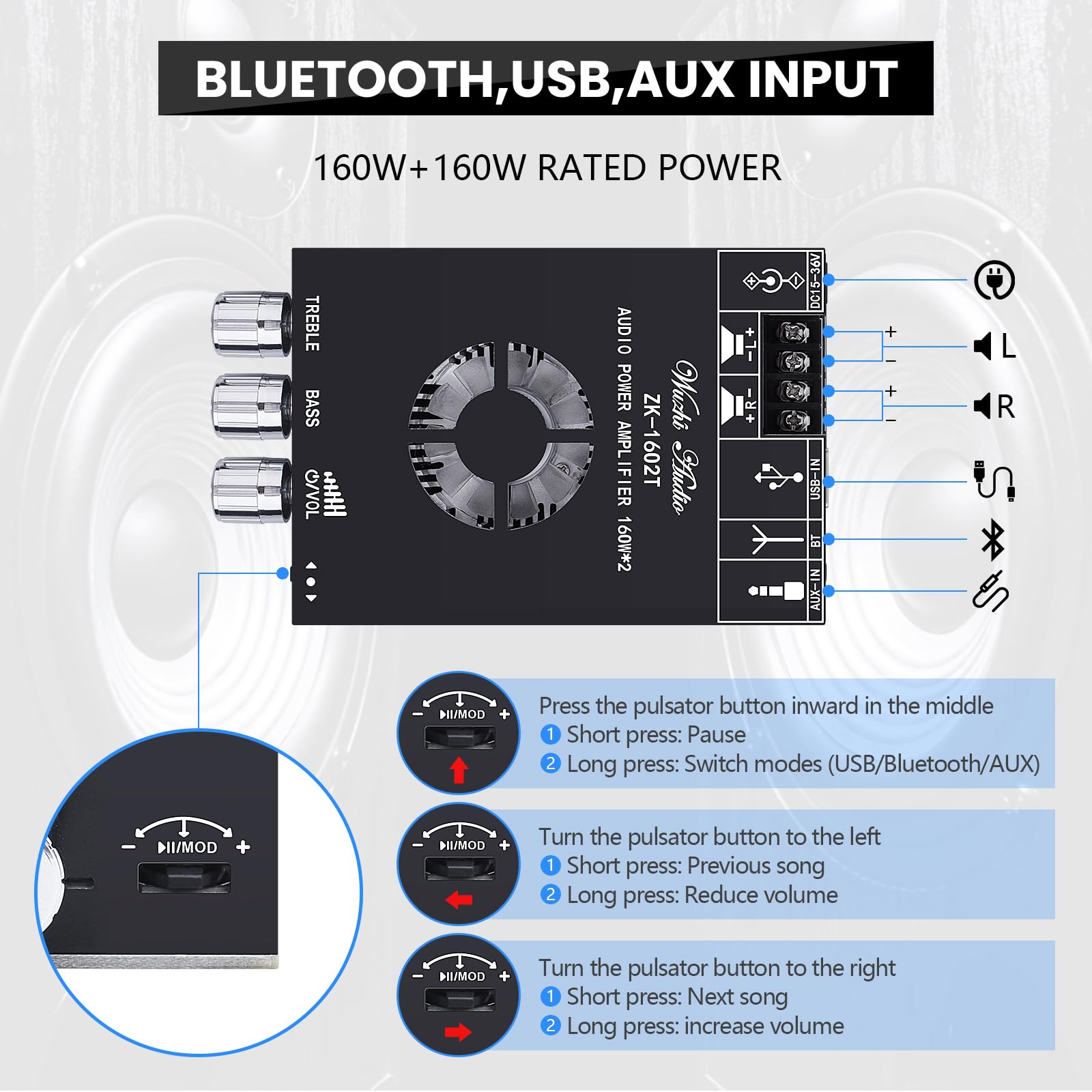 Amazon.com: Audio Amplifier Board, ZK-1602T Bluetooth 5.0 Power