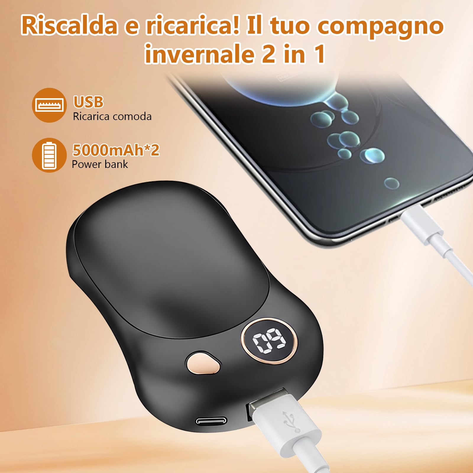 OKYUK Scaldamani Elettrico, 2 in 1 Scaldamani Magnetico Kann als Powerbank verwendet werden, Riutilizzabile, Calore con 3 Livelli, Perfetto per il campeggio e come regalo