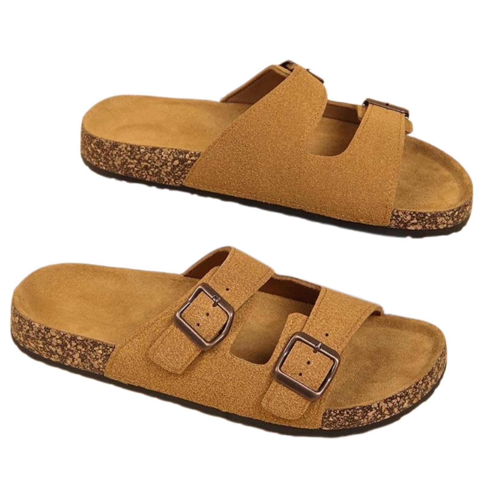 Pantoufles sandales en liège double boucle unisexe avec lit de pied daim orange 36