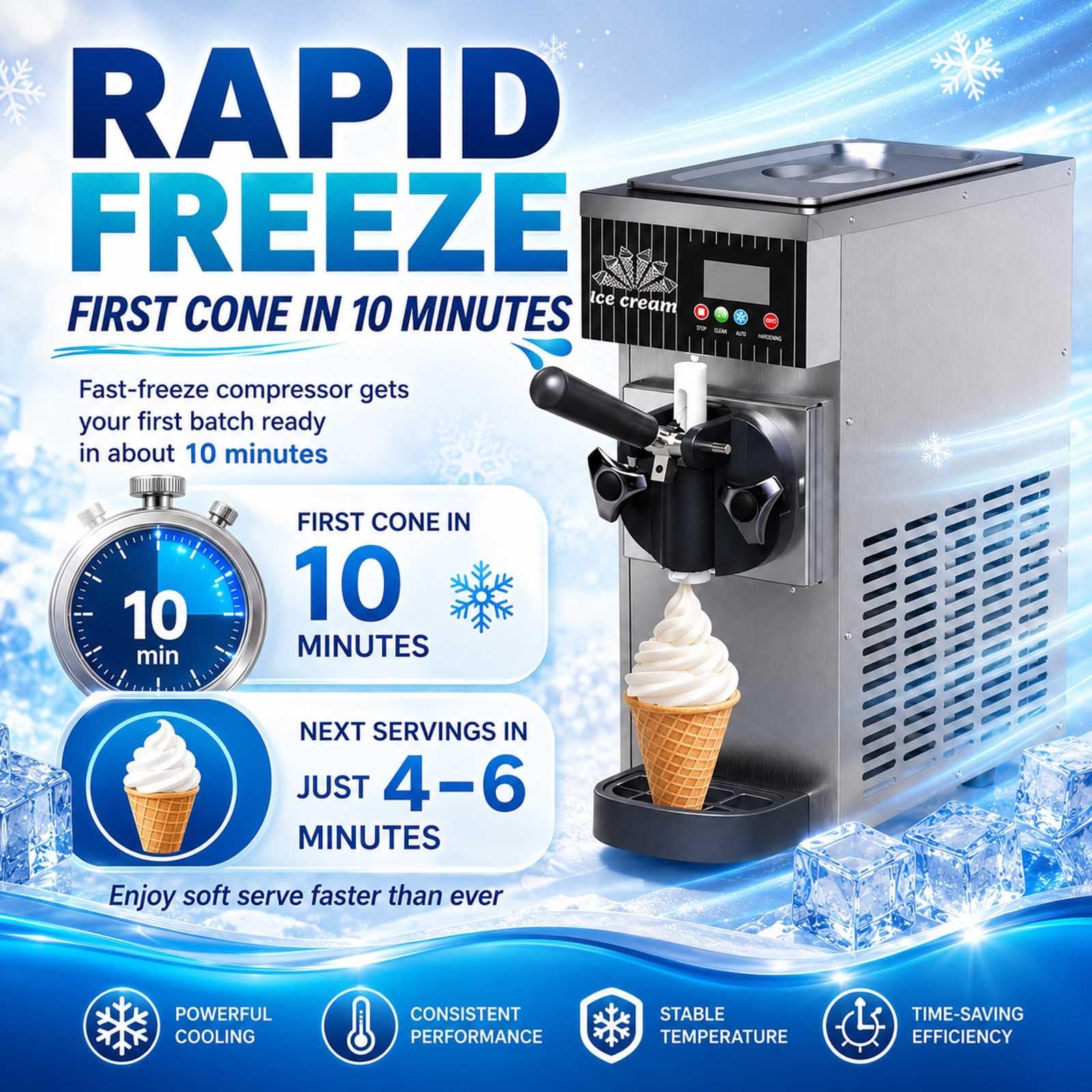 Machine À Glace Italienne 450 W, Trémie 2,5 L, Débit 4–5 L/H Orange