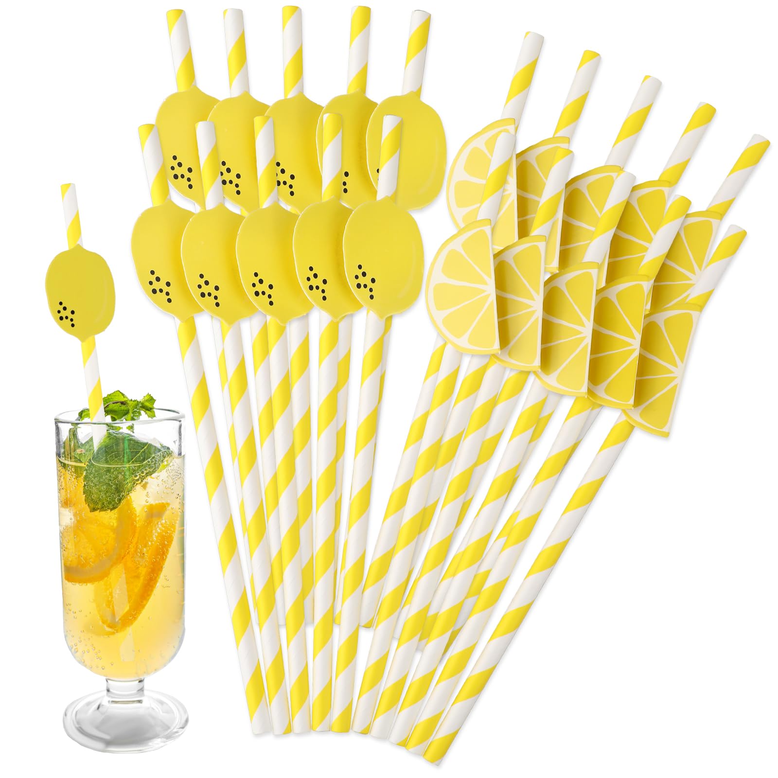 Molain 20pcs pajitas de cóctel, pajitas de papel, pajitas para beber de papel con dibujo de limón, pajitas para beber de papel pajitas para fiestas de navidad fiestas bodas decoración accesorios