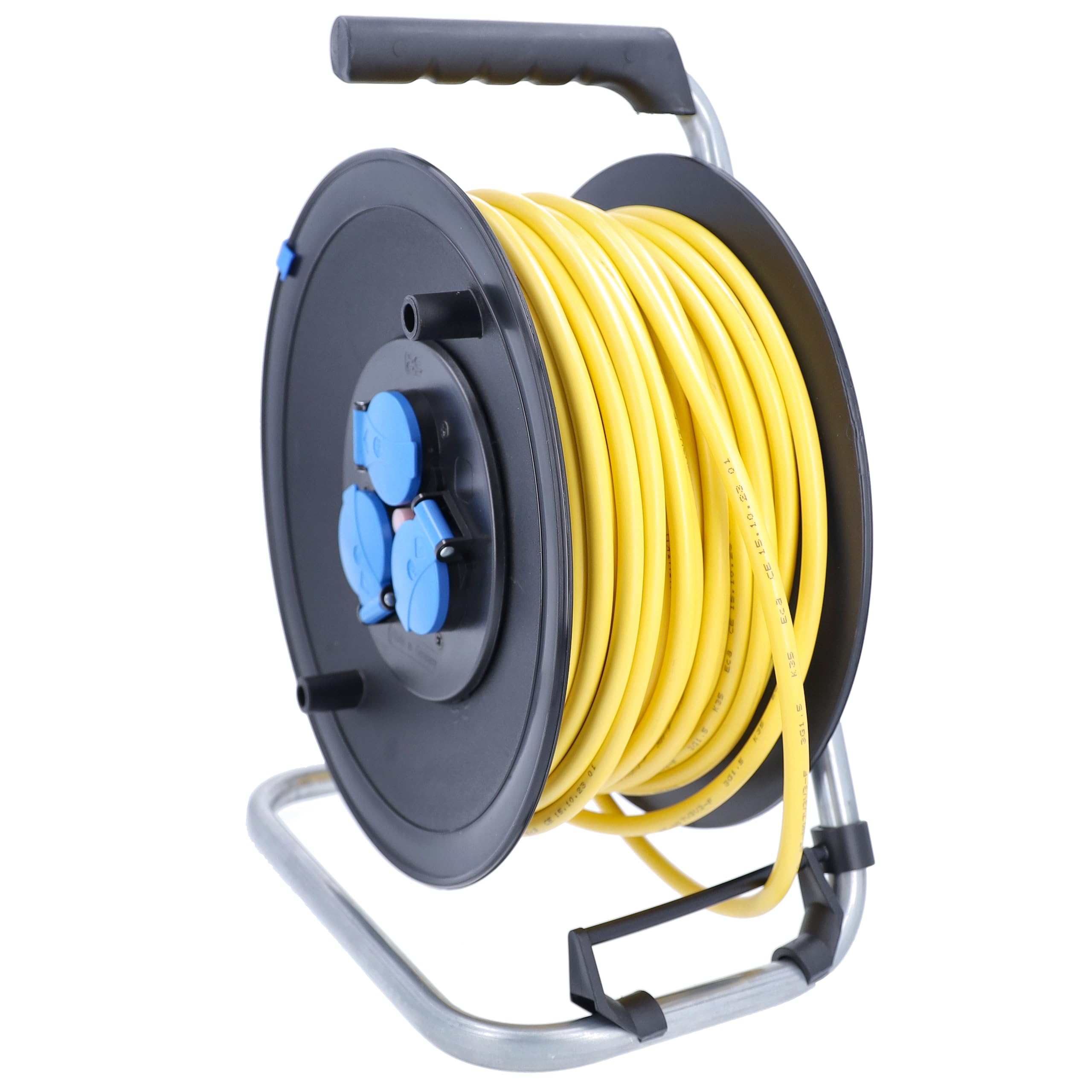 as - Schwabe enrollacables 50 m AT-N07V3V3-F 3G1,5, IP44 exterior, 3 tomas de corriente con toma de tierra, freno de bloqueo, guía de cable, Made in Germany