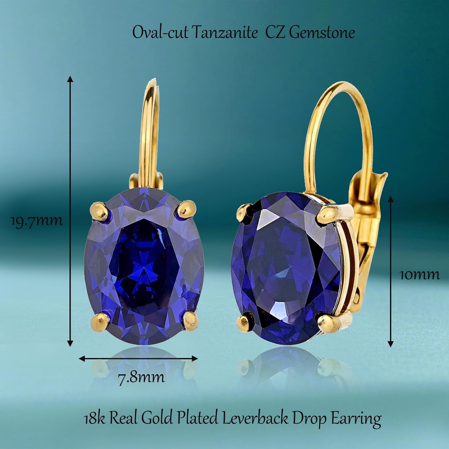 Cut-Oval Birthstone Leverback Earring for Women 18k Gold Electroplated Hanging Lever Drop Earring Oval Synthetic Gemstone CZ Earring Jewelry Birthday Gift for Her
