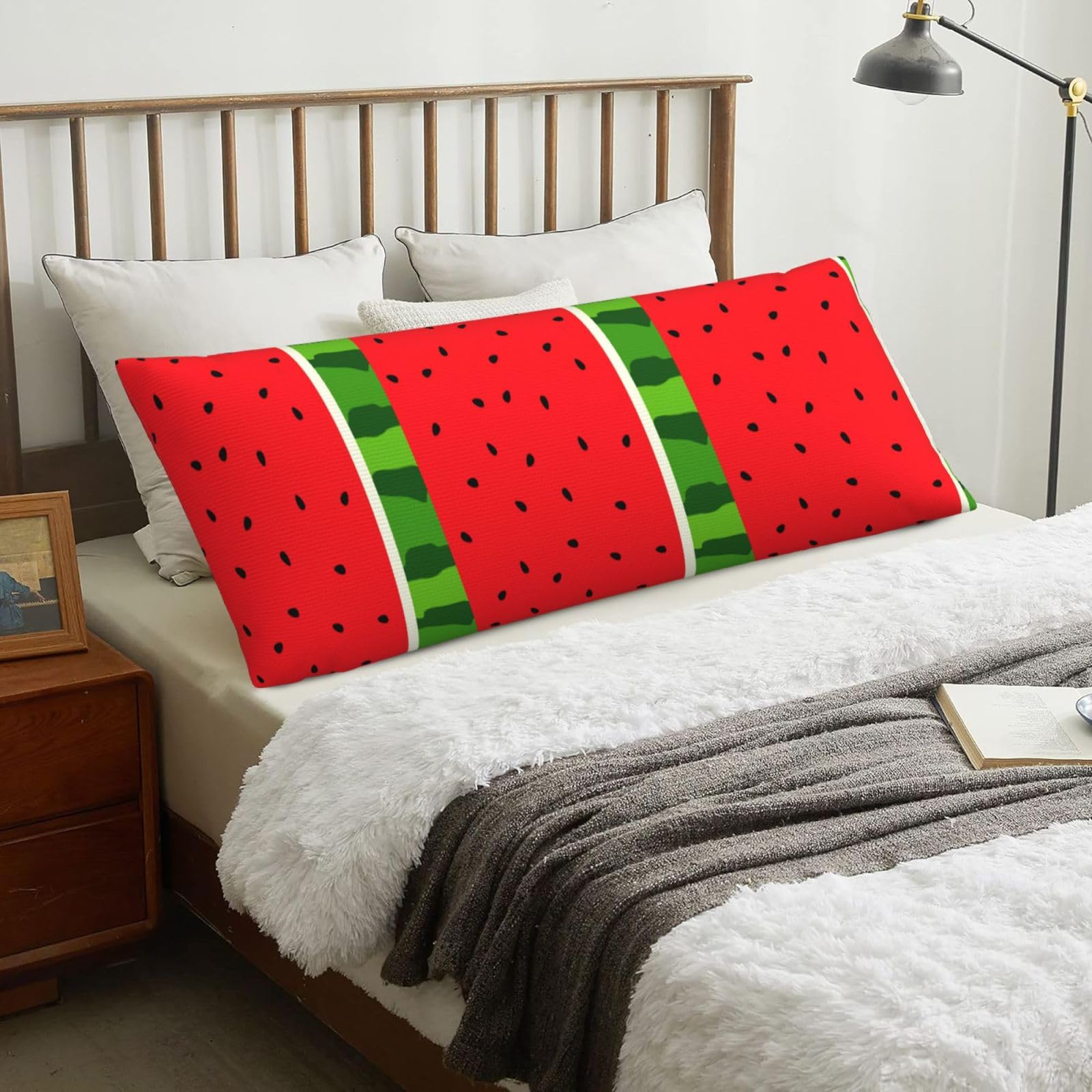 Watermelon Pattern, Fruit, Red, Stylish, Body Pillow Cover with Zipper,Long Body Pillowcase 20 x 60 in