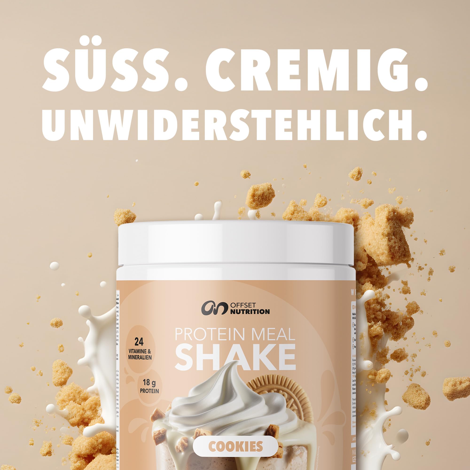 OFFSET Nutrition Protein Abnehm Shake Cookies [nur 210 KCAL pro Shake] - 14 Portionen | Mahlzeitersatz | Diät Shake mit 24 Vitaminen & Mineralien | Glutenfreie Trinkmahlzeit