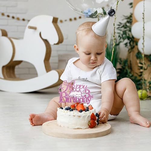 Miniatura 4 de Decoración para tartas de cumpleaños de 3 años, decoración de pastel de cumpleaños con purpurina rosa, decoración de pastel de cumpleaños de tres