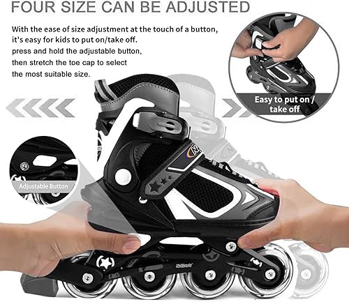 Miniatura 4 de Nattork Patines en línea ajustables para niños con rueda iluminada, cuchillas iluminadoras para exteriores e interiores, patines para niños y niñas,