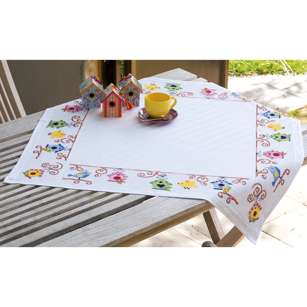 Vervaco Bird Houses Tablecloth On Aida Counted Cross Stitc-32-inch x 32-inch 10.5, Transparent, 32 x 32 inch (Rectangular) - Image 2