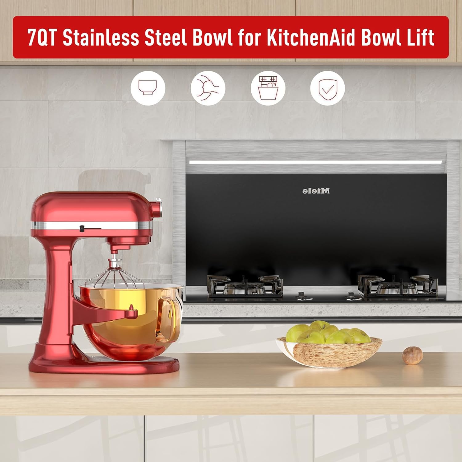 7QT Stainless Steel Mixer Bowl for Kitchenaid Stand Mixers, Kitchen Aid Mixing Bowl for 7QT Lift Mixer with Handle Copper