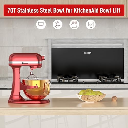 Miniatura 7 de Tazón mezclador de acero inoxidable de 6 cuartos para batidoras de pie Kitchenaid, cuenco de mezcla de ayuda de cocina para mezclador de elevación