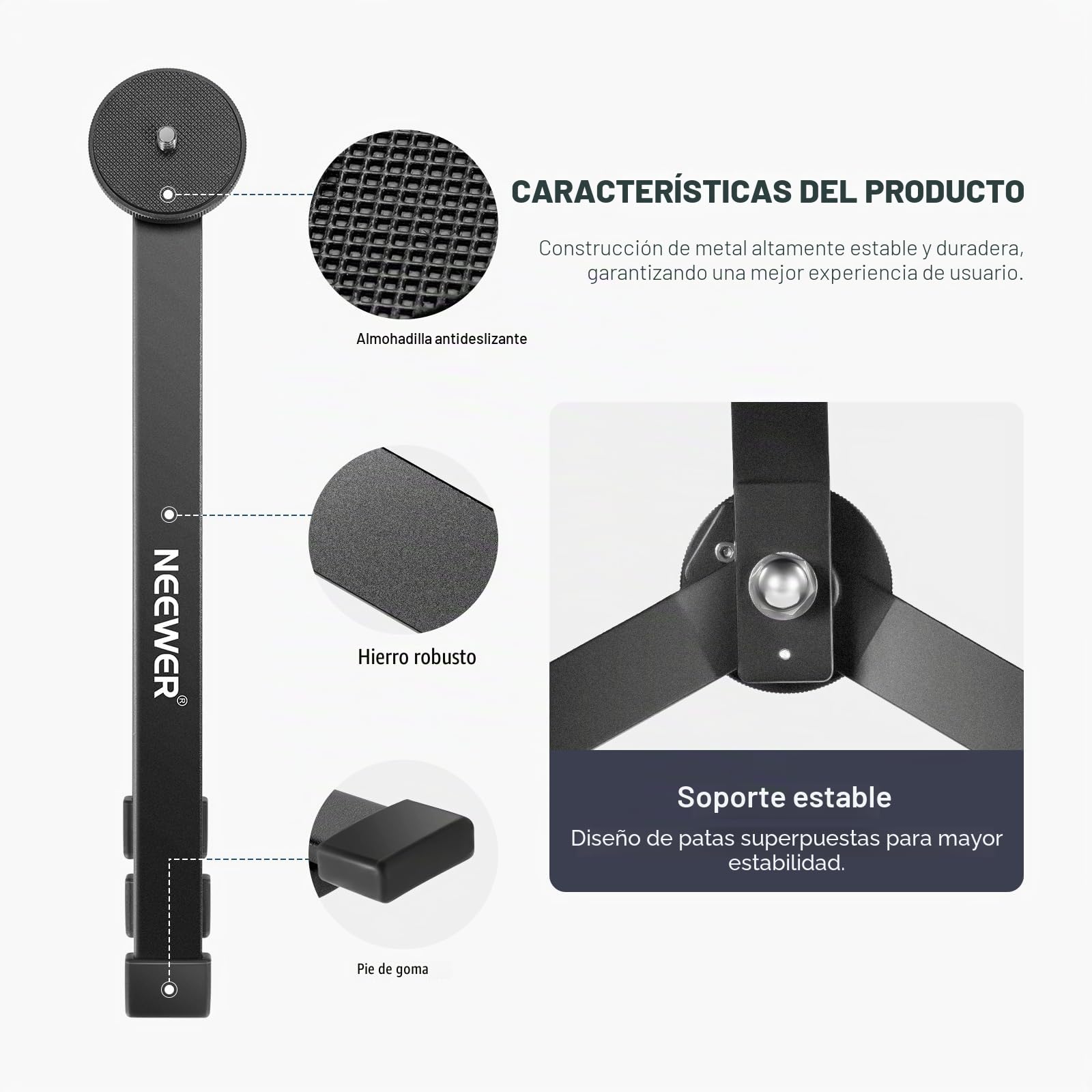 NEEWER Mini Base de trípode de metal para tubo luminoso TL120C TL60 CL124, patas portátil plegable extra estable, soporte de iluminación de mesa, tornillo de 1/4", almohadilla de silicona, ángulo bajo