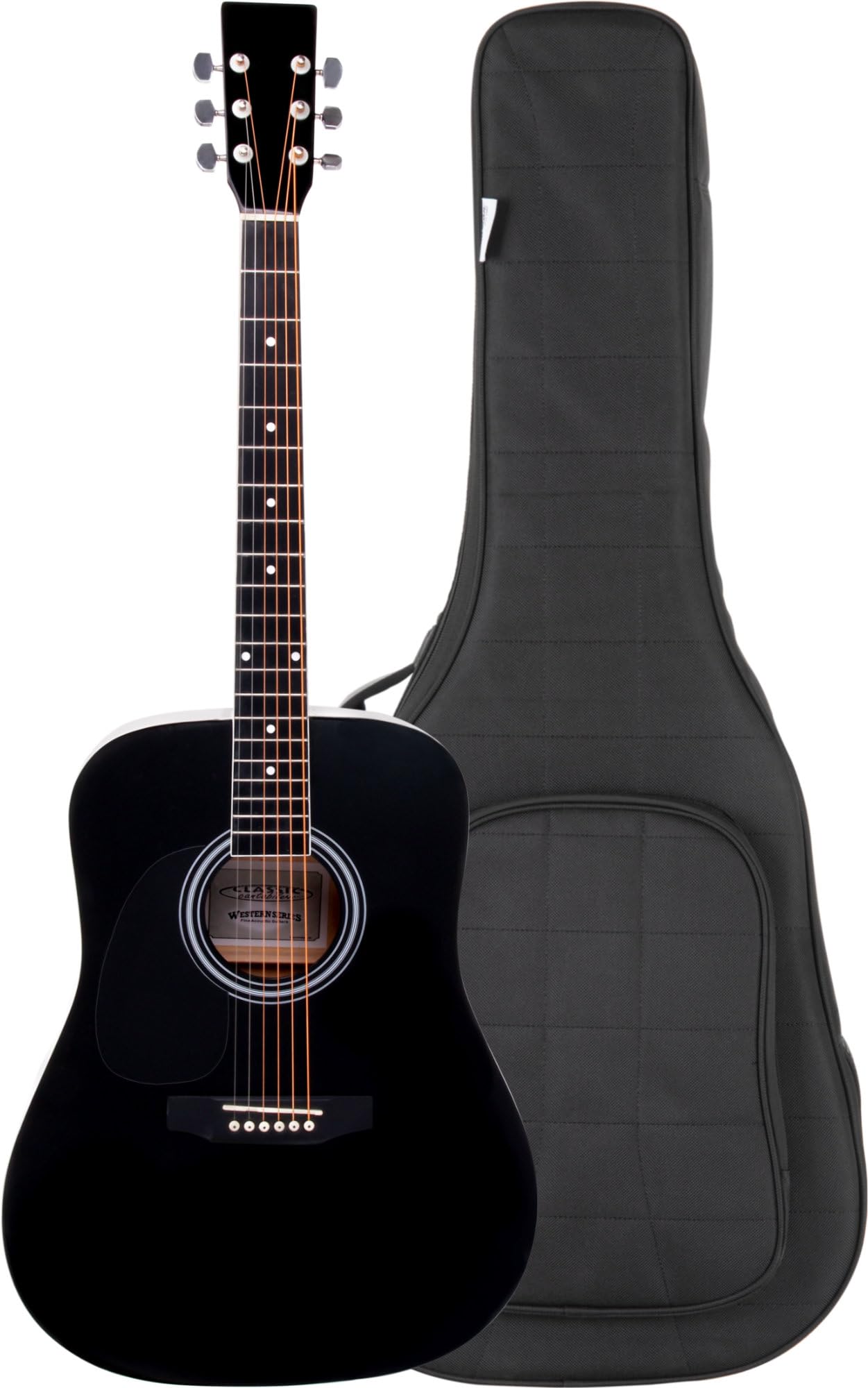 Classic Cantabile WS-10BK-LH Chitarra Acustica Western Nera Modello Mancino | Stile Dreadnought, 6 Corde, 20 Tasti, Ponticelli: Nickel Argento, Tavola, Fondo, Fasce: Tiglio Laminato, Tastiera, Scala: 64