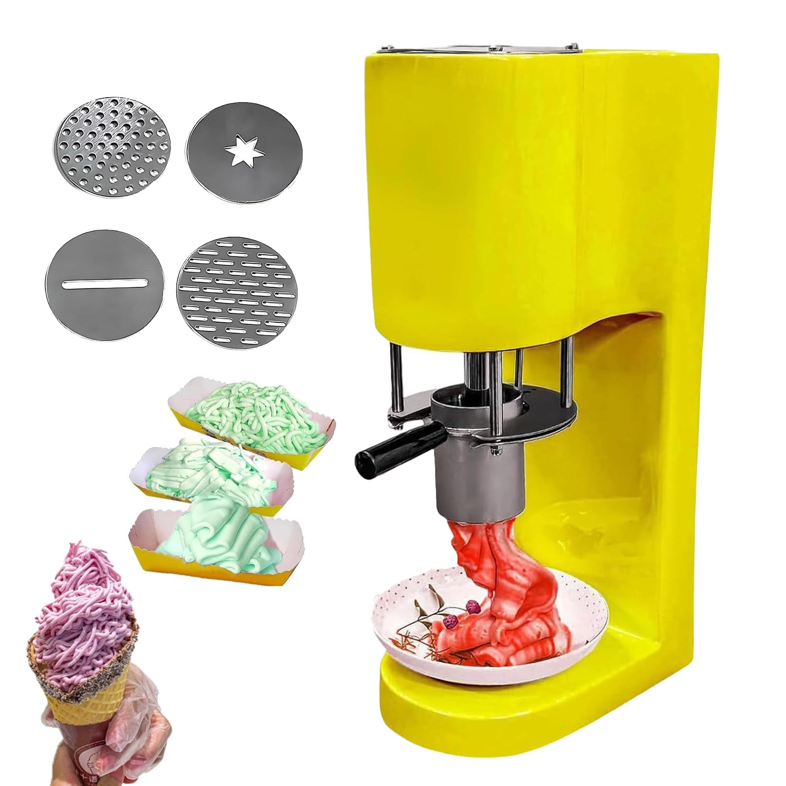 Machine à crème glacée électrique à spaghetti, machine de 80 W avec 4 moules de forme, trémie de 420 ml, haut rendement pour gelato et desserts, idéale pour les magasins de crème glacée