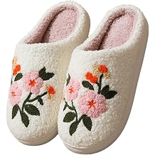 FAYUEKEY Womens House Slippers with Cute Bow Colorful Flower Design