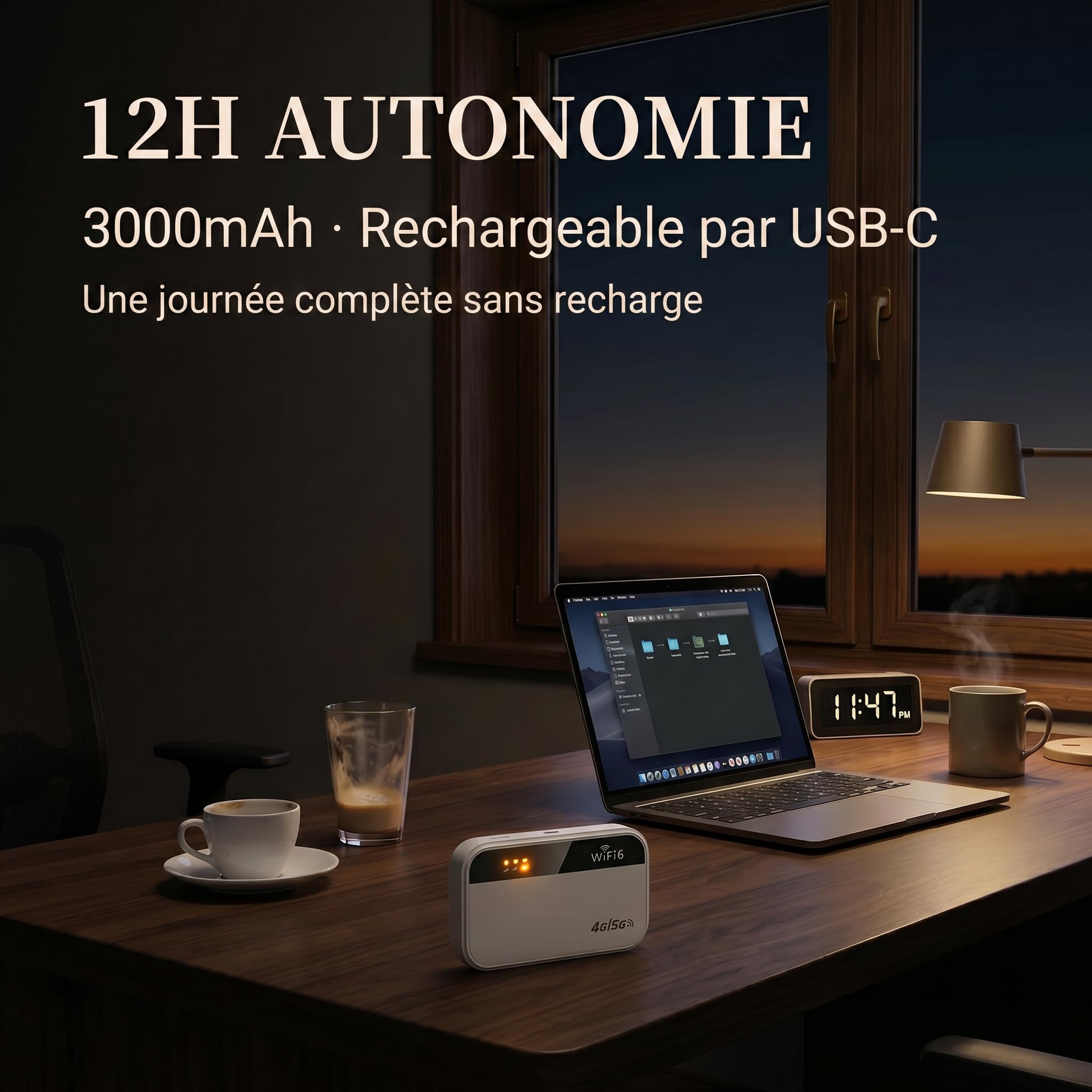 Routeur 5G Portable WiFi 6, 300Mbps, 32 appareils, 3000mAh, SIM Libre UE | WPA3 sécurise toutes vos données. 300Mbps pour 4K et visio. 27 pays UE automatique. Recharge USB-C. Aucune app à installer.