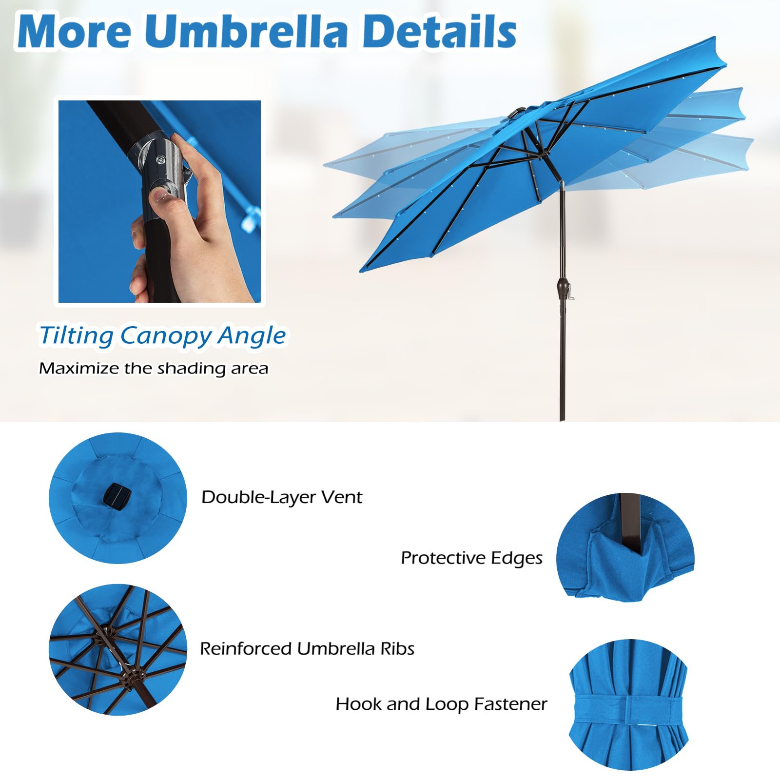 KOMFOTTEU Parasol de Jardin Exterieur φ3x2.5 m, LED & Manivelle