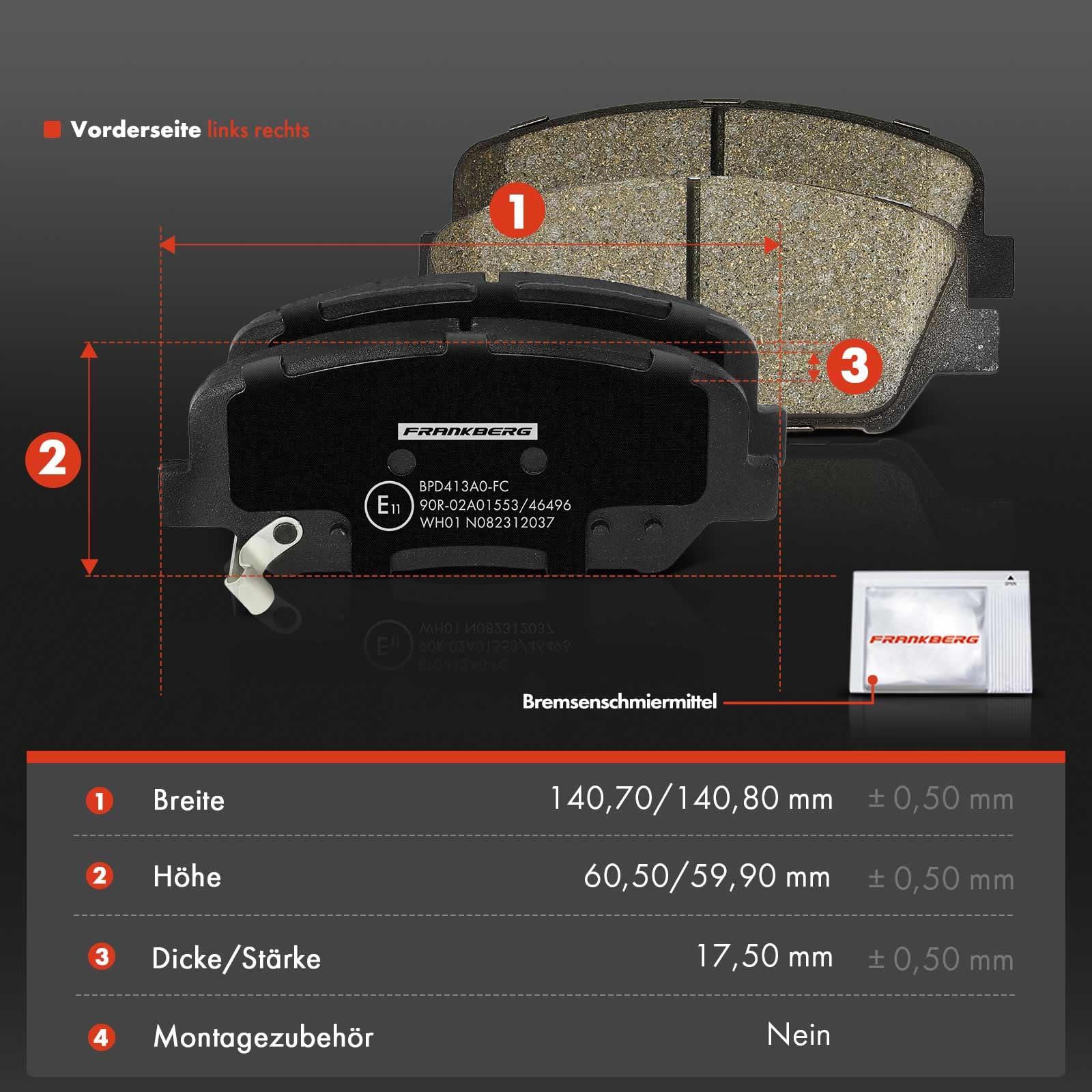 Frankberg Bremsbeläge - Perfekter Ersatz Für Hyundai & KIA Modelle | Vorderachse Links/Rechts | Mit Verschleißwarnung