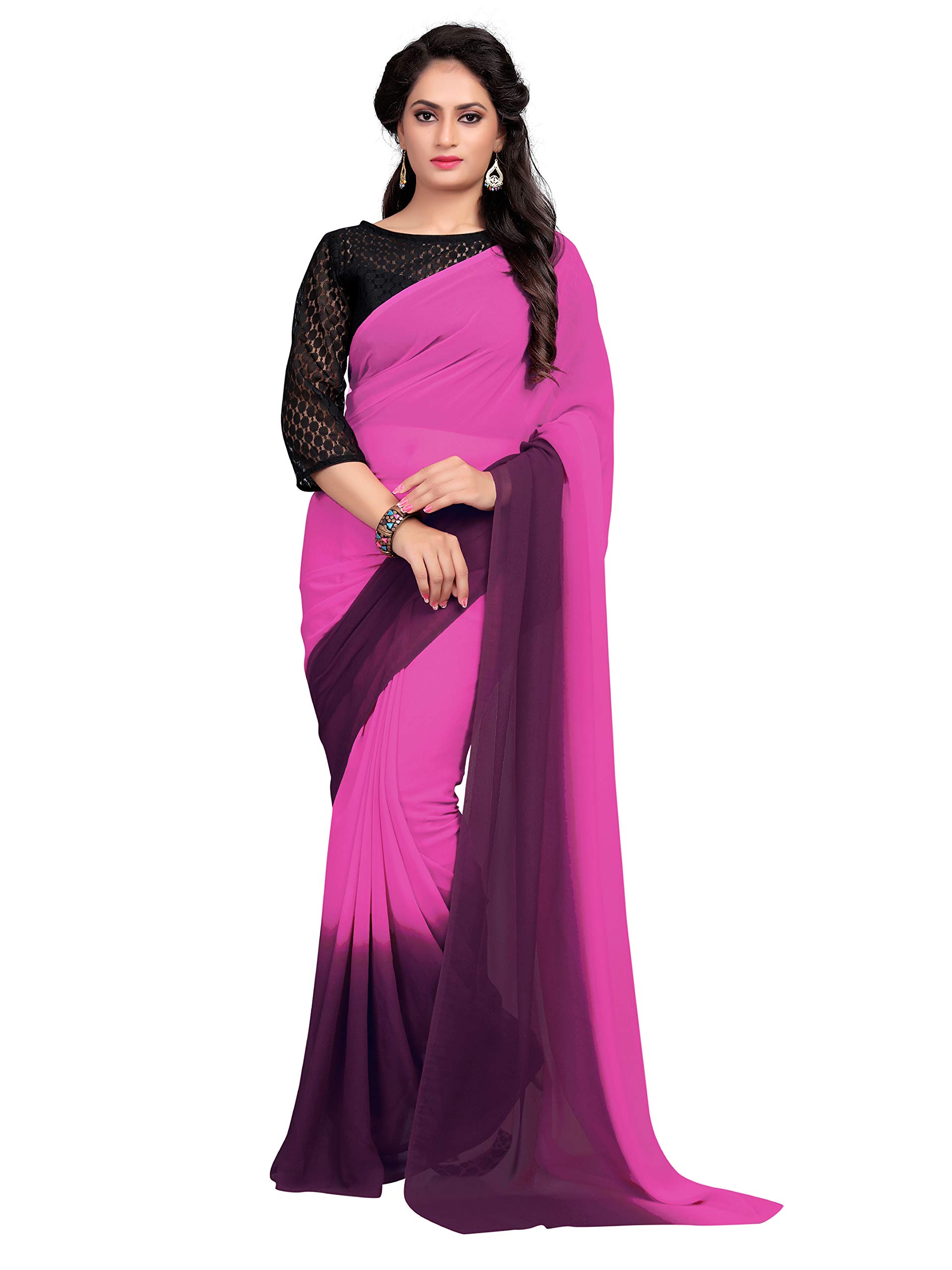 Mirchi FashionSourbh Women's Faux Georgette Solid Printed Indian Sari