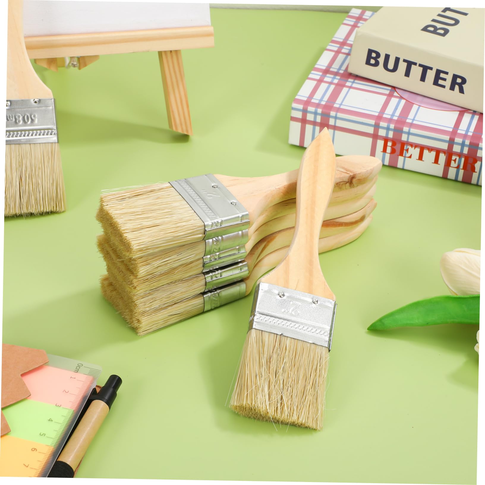 SOIMISS 30 Pezzi Pennelli Piatti con Legno Spesso per Verniciatura e Recinzioni Pennelli Corti Ergonomici per Interni ed Esterni per Smalti e Finiture Diverse