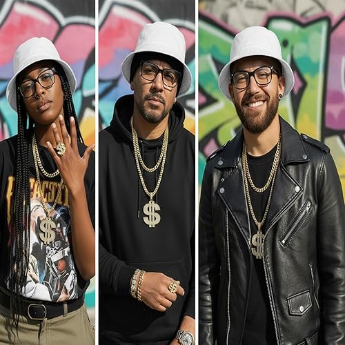 Miniatura 4 de Gejoy Hip Hop Costume Kit 80s 90s Rapper Accessories Outfit for Men Women Sunglass Hat Chain Ring Halloween Party Decoration