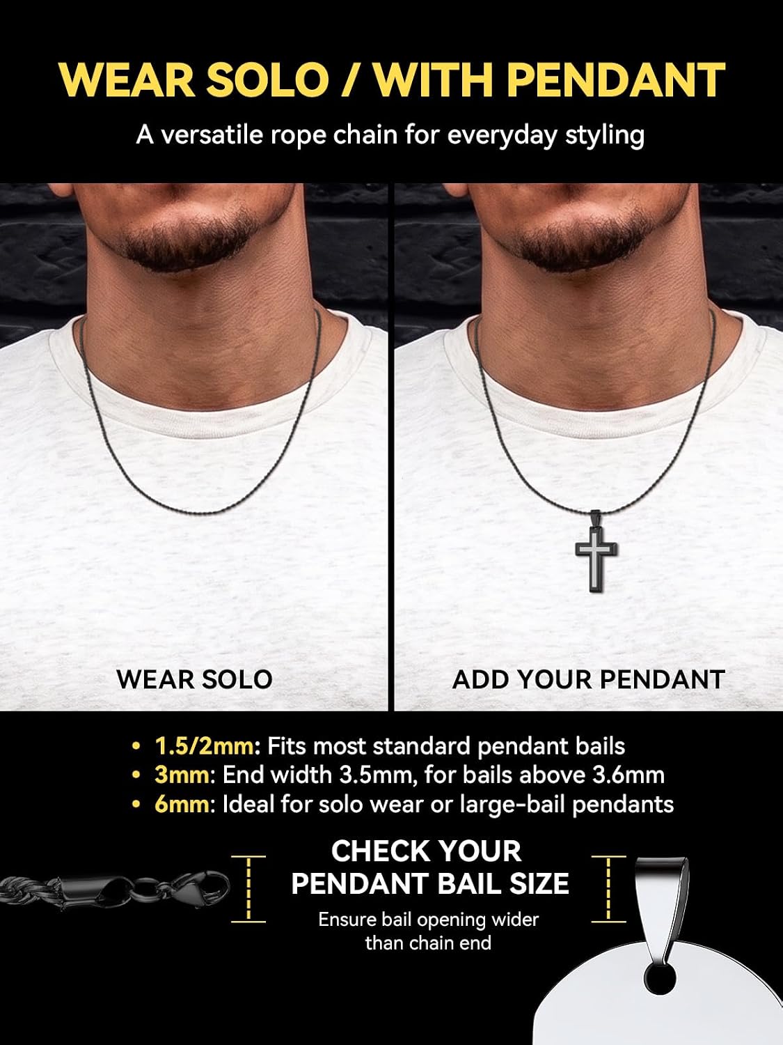 ChainsHouse Stainless Steel Rope Chain Men Twisted Necklace Waterproof Gift image 4
