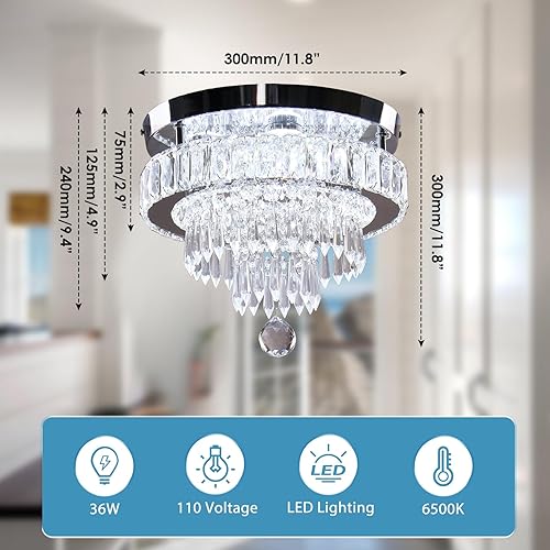 Miniatura 5 de Candelabro moderno de cristal de 11.8 pulgadas, lámparas de cristal empotradas, lámparas de techo para dormitorios, sala de estar, comedor, pasillo