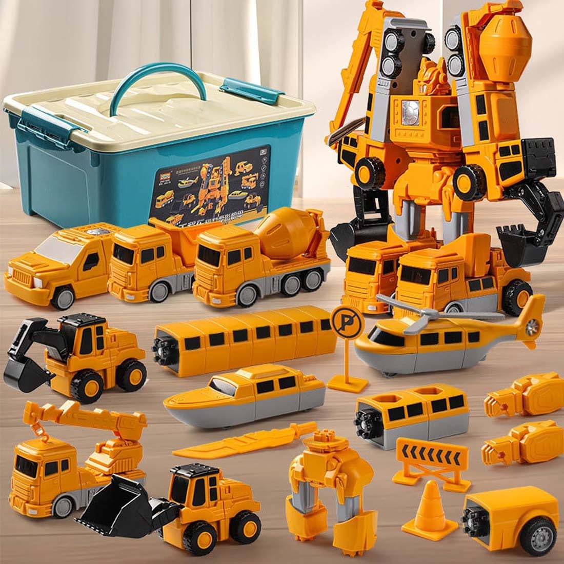 Smartoon Kids Magnetic Toys,Magnetic Robocar Set,7 in 1 Robot Toy Set,Magnetics Transform Engineering Car Assembled Toy with Storage Box,Transformable Engineering Car & Robot Toys For Kids (26PCS)