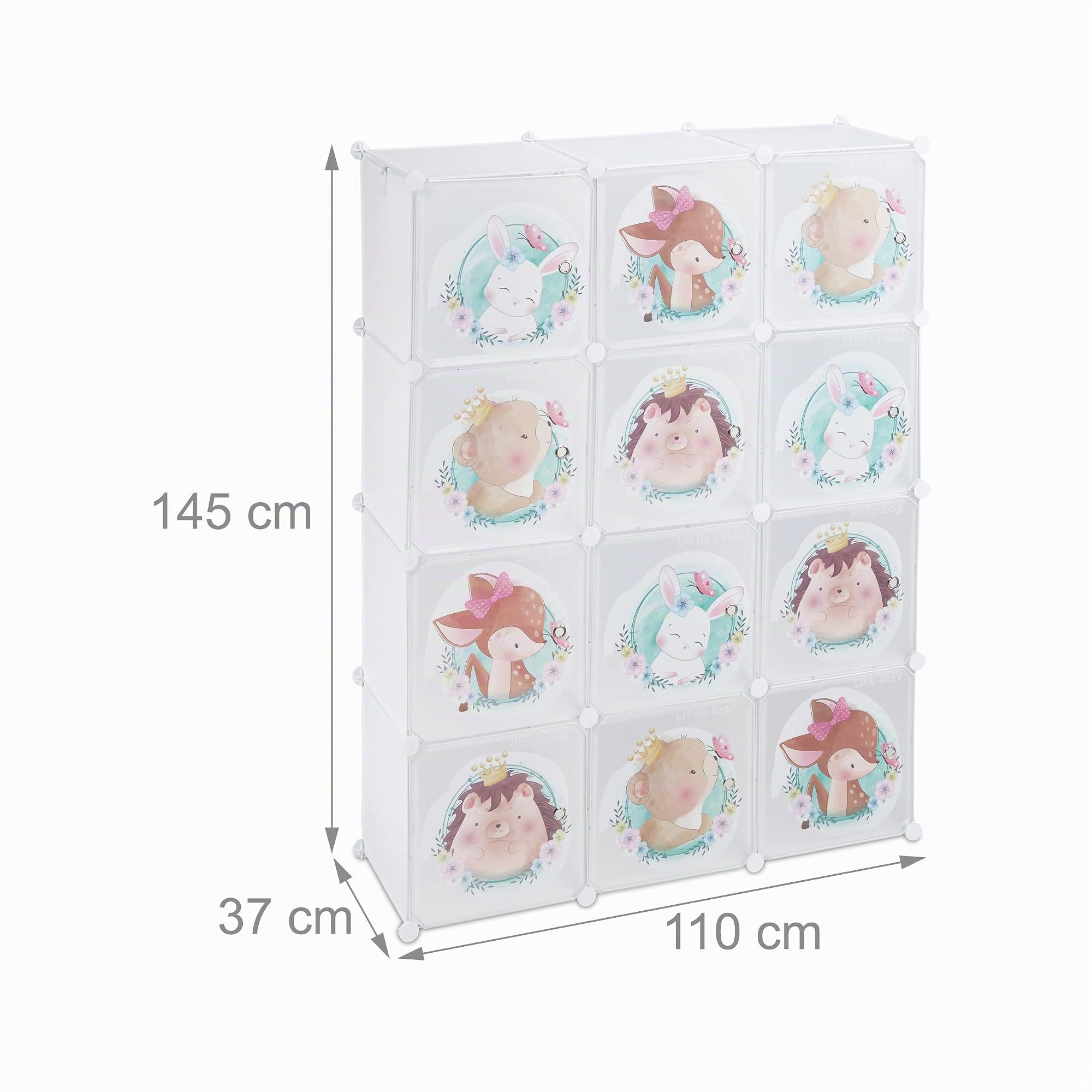 Relaxdays Armoire Chambre d'enfant, modulable, 2 Tringle à vêtements, DIY, étagère Animaux, HLP 145x110x37 cm, Blanc