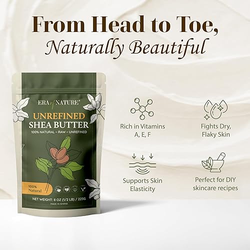 Miniatura 2 de era of nature Mantequilla de karité blanca de marfil africano sin refinar orgánica, para belleza base de piel seca antienvejecimiento, úsalo solo o