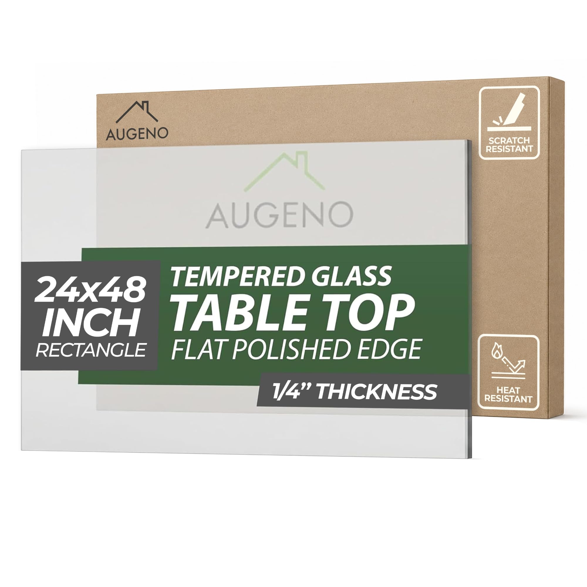 24x48 inch Rectangle 1/4" Thick Flat Polished Edge Clear Glass Table Top with 6 Bumpers - 24 x 48 Rectangular Tempered &amp; Scratch Resistant Replacement Glass for Dining, Coffee &amp; Patio Tables