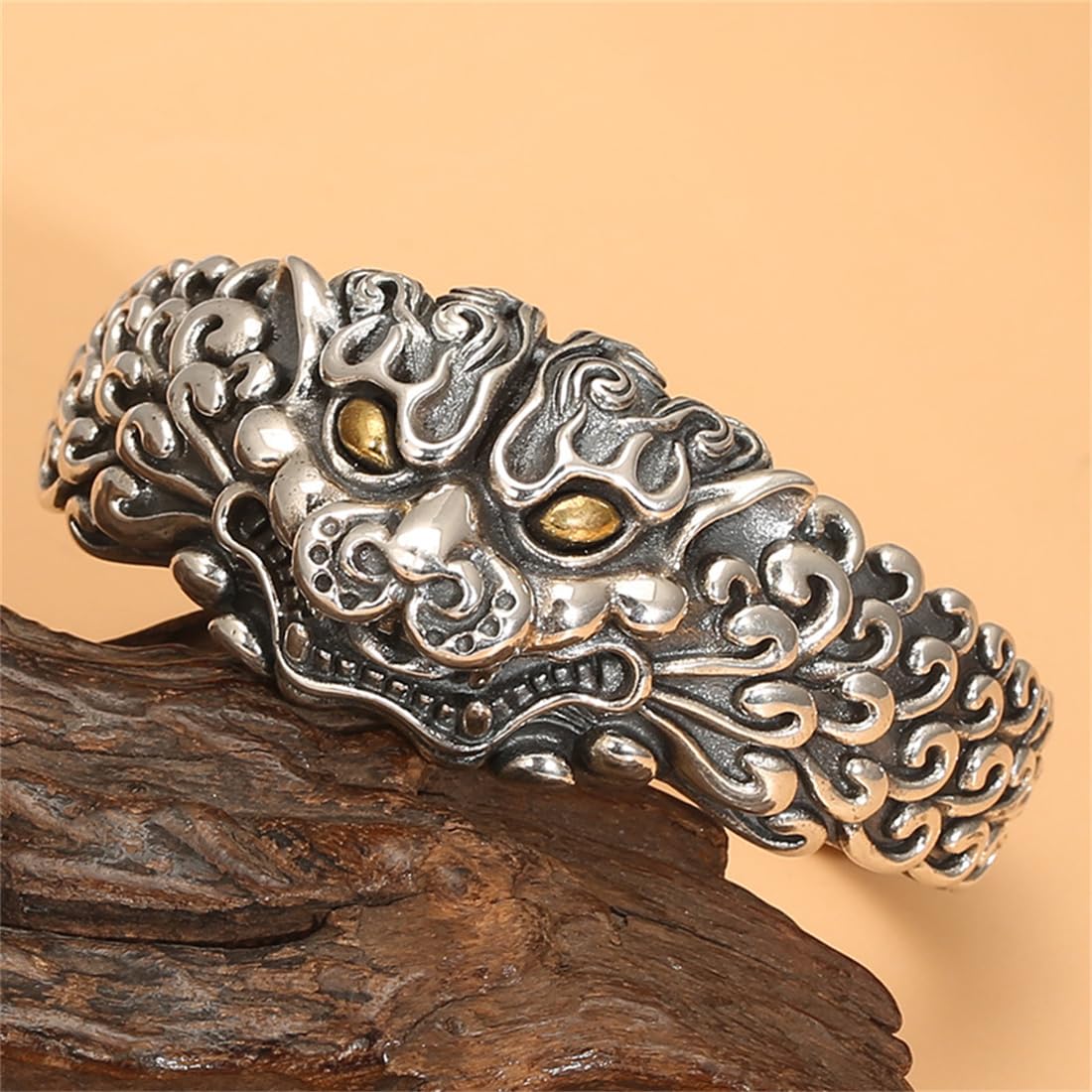 Pulsera plata ley S925 estilo retro chino, pulsera la suerte plata ley abierta y ajustable personalizada hombres y mujeres