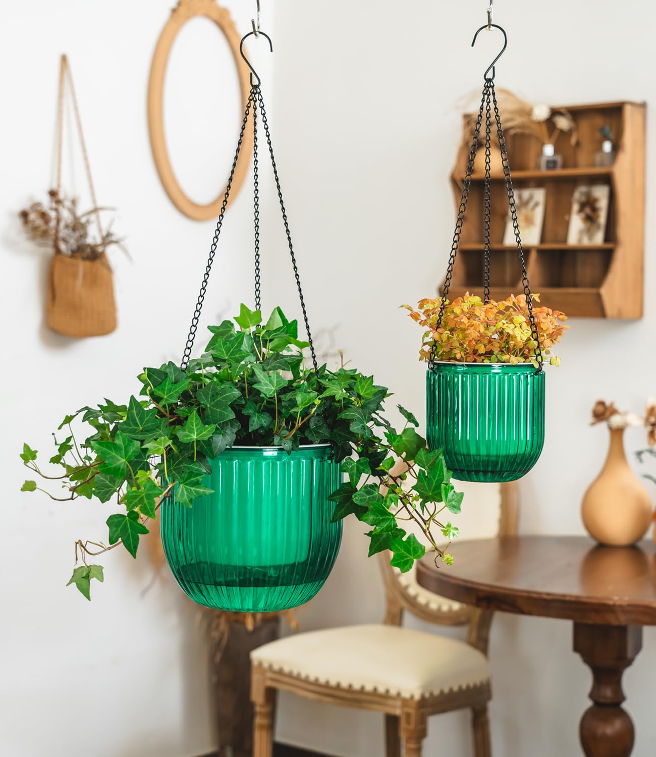 Lot de 2 pots de fleurs suspendus - 13,5/21 cm - Pour l'extérieur et l'intérieur - Pot de fleurs suspendu pour plantes