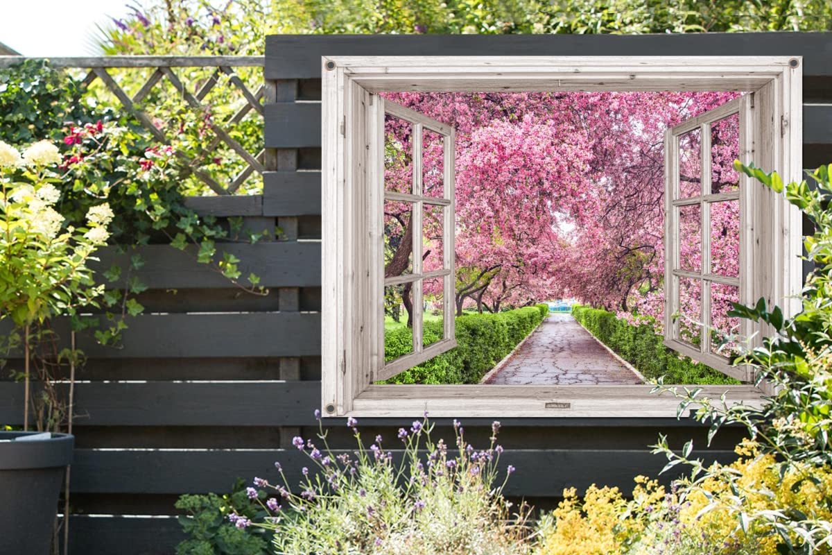 Gards Tuinposter Roze Sakura Bloesem Boom in het Groene Veld - 120x160 cm - Tuindoek