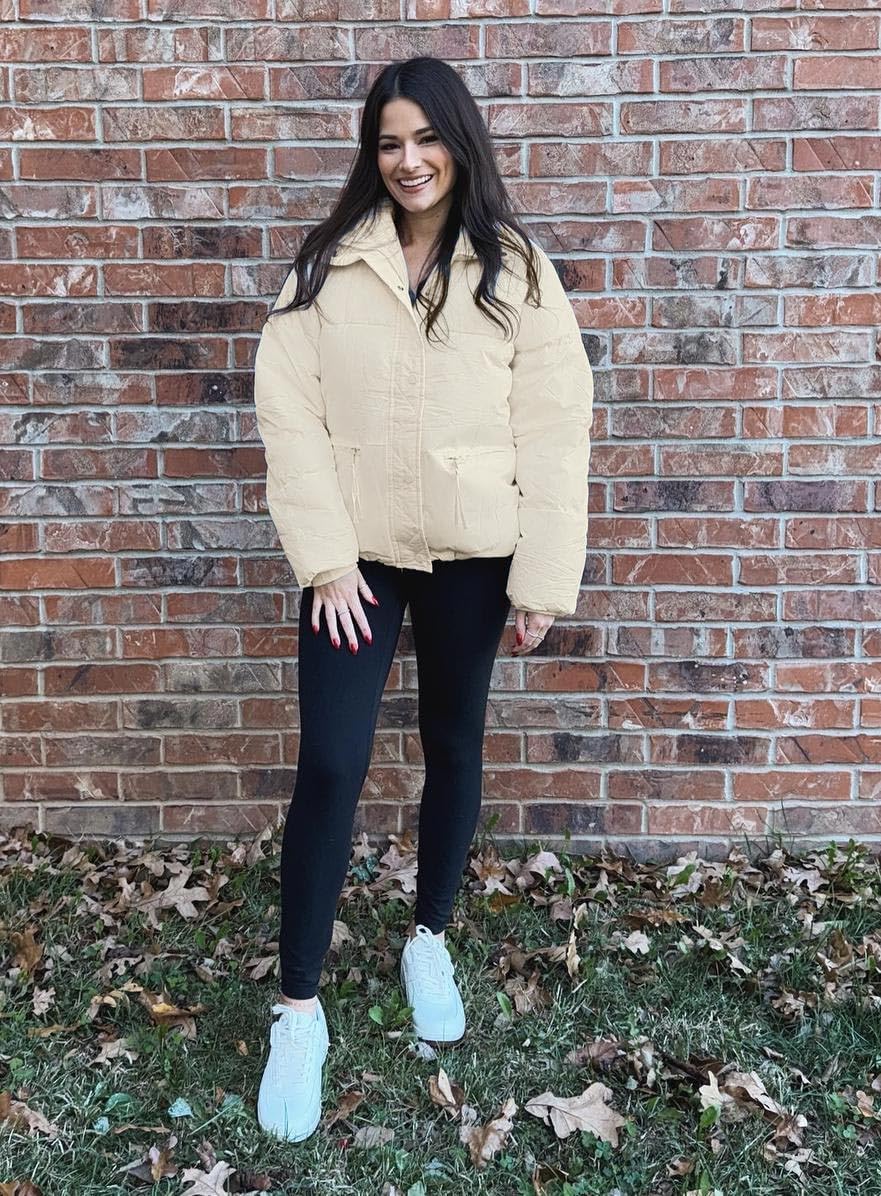 Women's Cropped Puffer Jacket Stand Collar Winter Warm Puffy Quilted Jackets Coats - Image 2