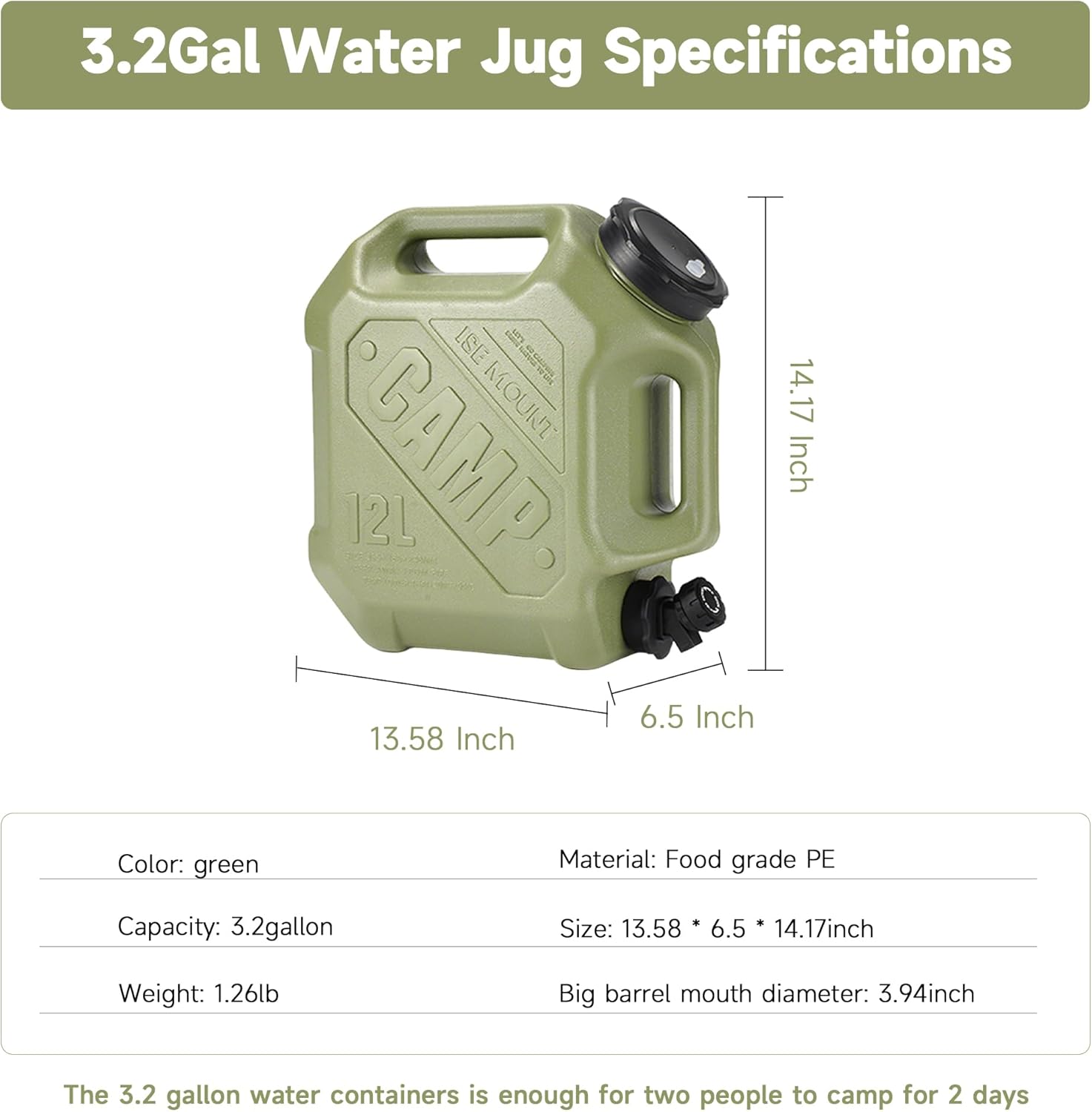 ASIEIT 3.2 Gallon Water Jug with Spigot, Portable Water Tank BPA Free, Leak-Proof Water Containers for Camping Water Storage Containers for Emergency Outdoor Hiking Picnic, Green/Black/Yellow - Image 7