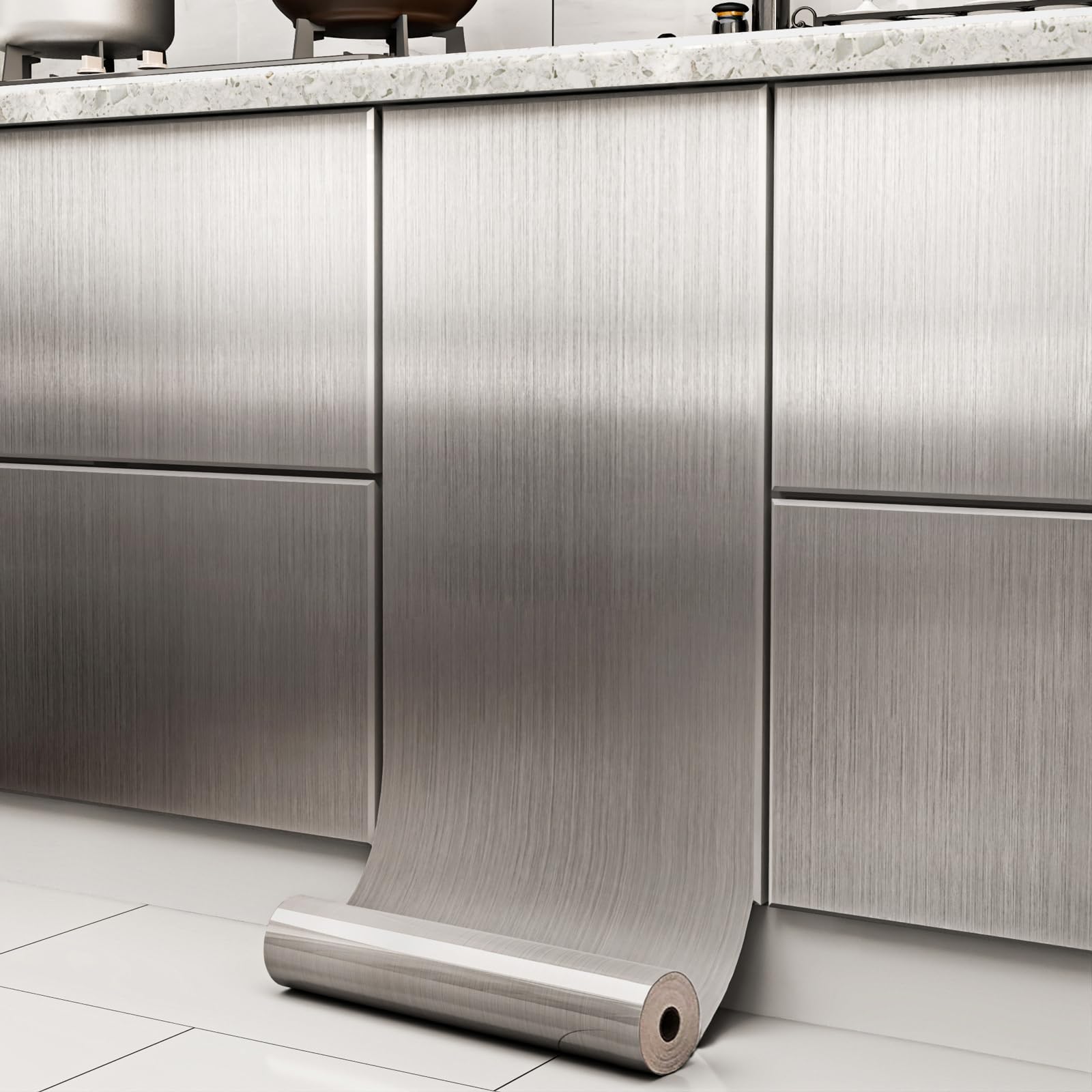 Stainless Steel Contact Paper Peel and Stick Silver Stainless Steel Wallpaper for Metallic Fridge Appliances Vinyl Wrap Self Adhesive Wallpaper Kitchen Dishwasher Cover 17.7inW 78.7inL