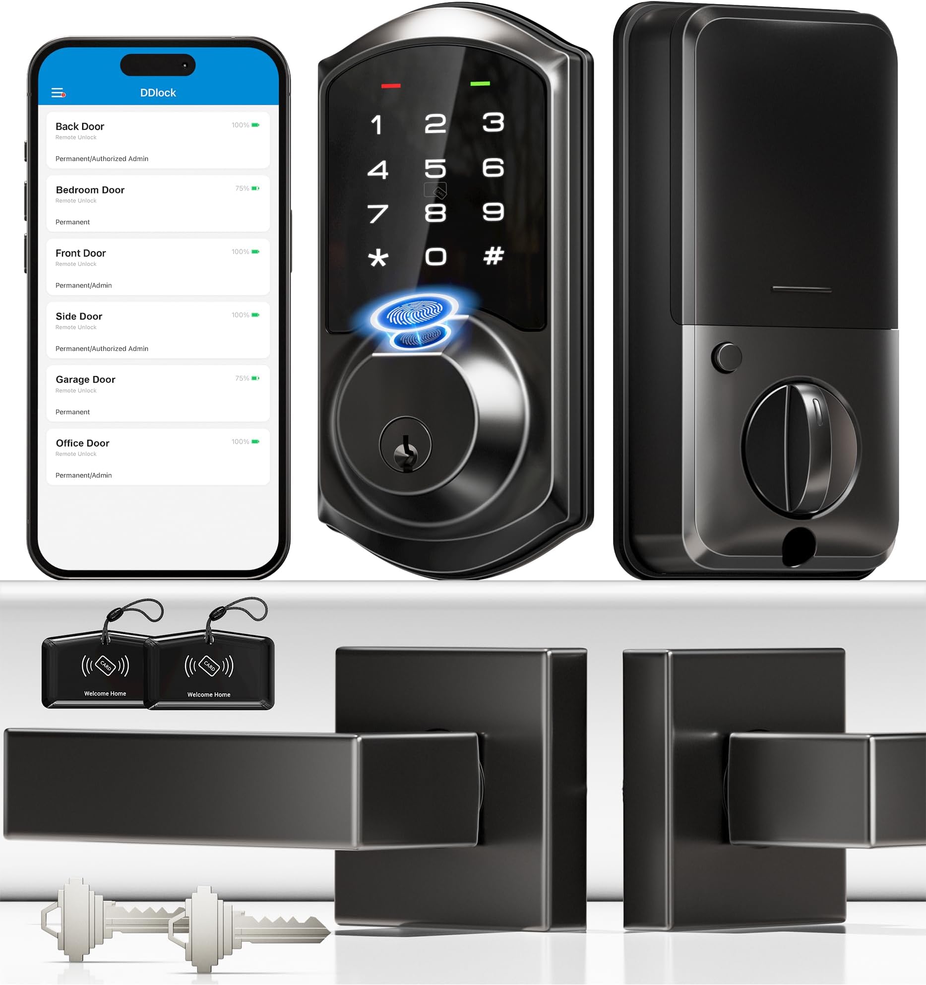 Smart Front Door Lock Set NUTOMO Keyless Entry Fingerprint Deadbolt with Handle Set Digital