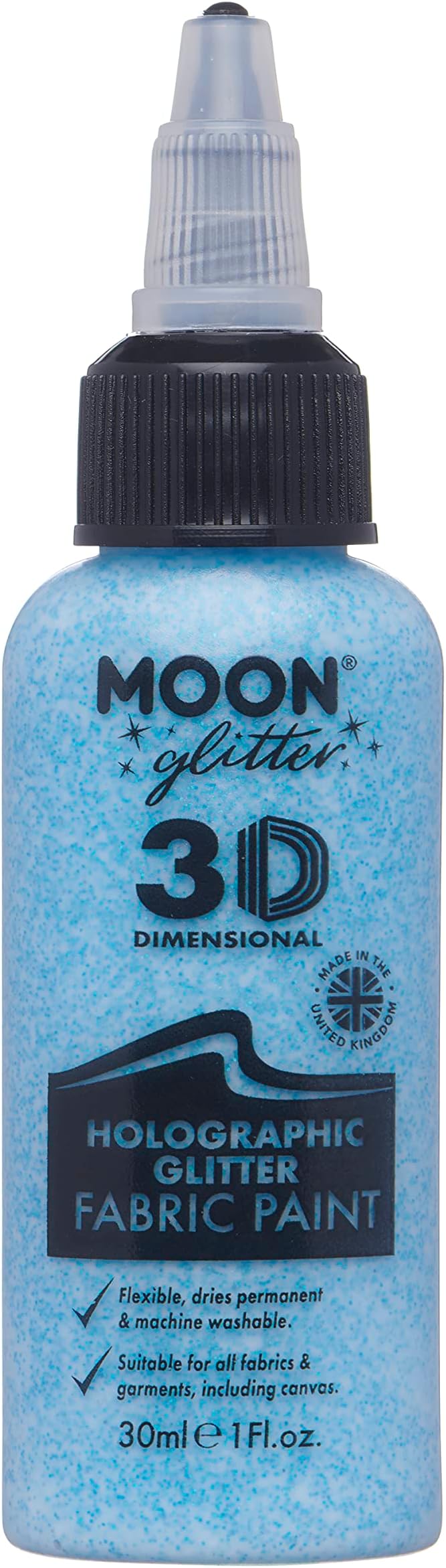 Moon Glitter - Holographic Glitter 3D Fabric Paint - 30ml - Blue - Textile paint for clothes, t-shirts, bags, shoes & canvas