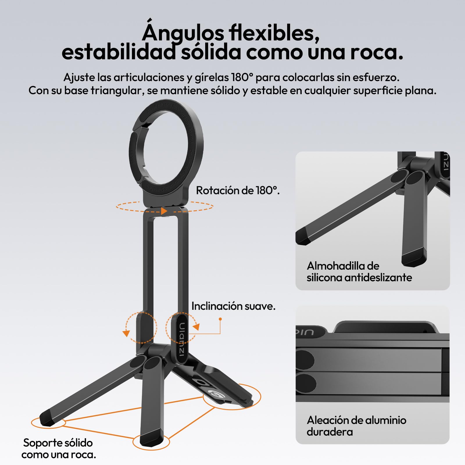 ULANZI MA38 Trípode Magnético de Doble Cara para Teléfono Móvil de Aluminio con Mosquetón, Montaje Rápido con Doble Imán, Mini Palo Selfie para iPhone 17 16, 15, 14, 13 y 12 Magsafe