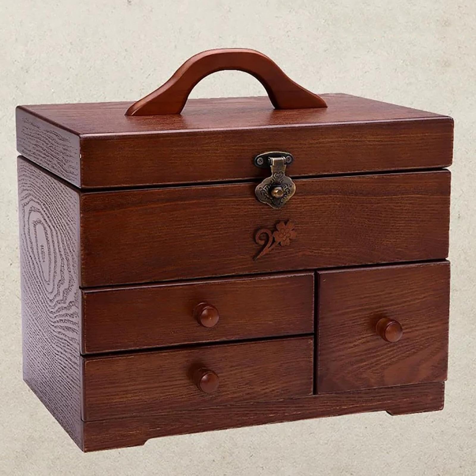 Organizador de madera para coser – 30 x 20,5 x 29 cm con 3 cajones y compartimento superior para suministros de acolchado, ideal para kits de aguja, hilo y bordado