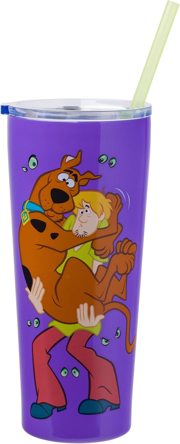 Silver Buffalo Scooby Doo Where Are You Featuring Shaggy Double Walled Stainless Steel Tumbler with Straw, 22 Ounces