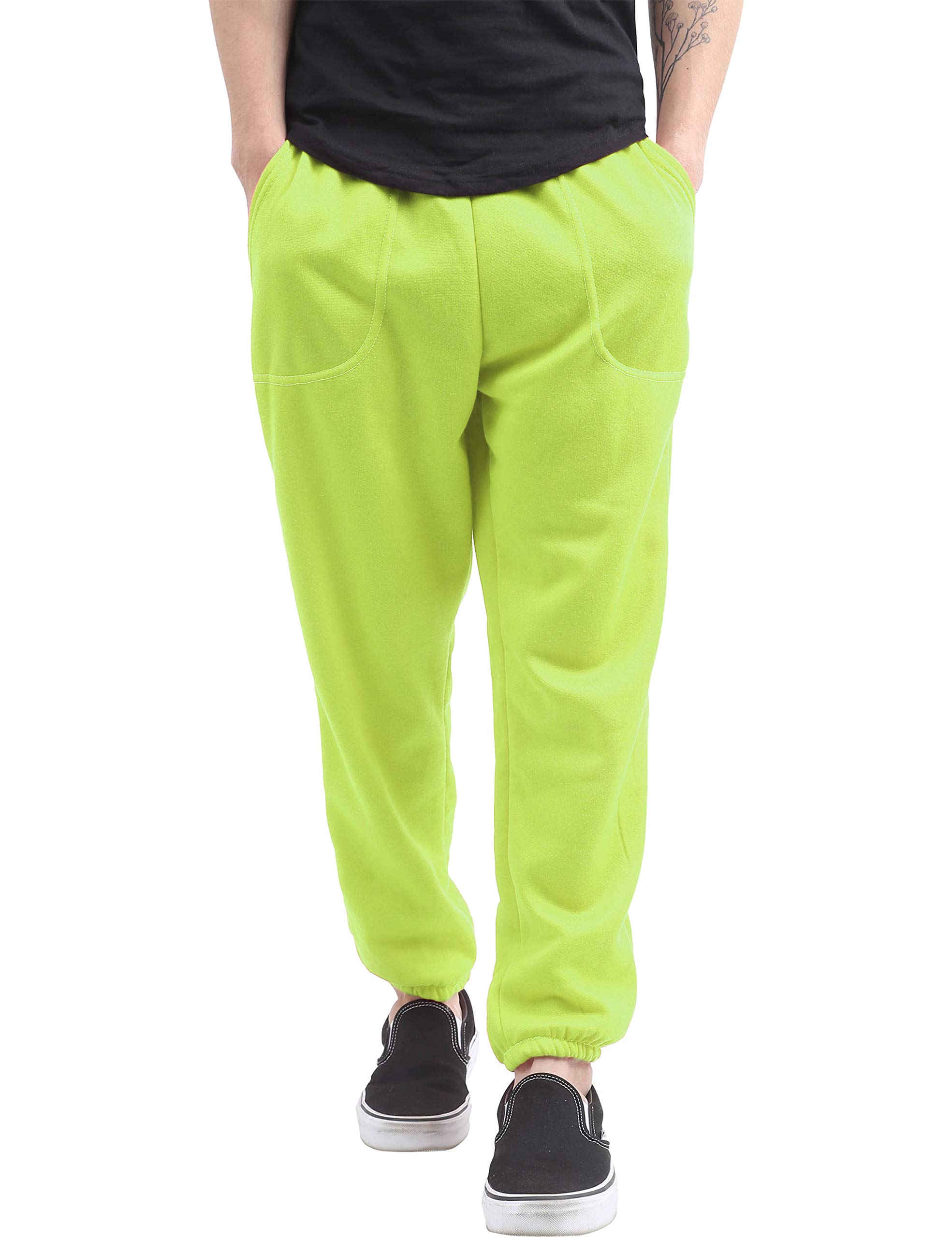 Mens Fleece Sweatpants Lightweight Elastic Jogger Loss Fit Drawstring Pants (1ih02_Neon,2X-Large)