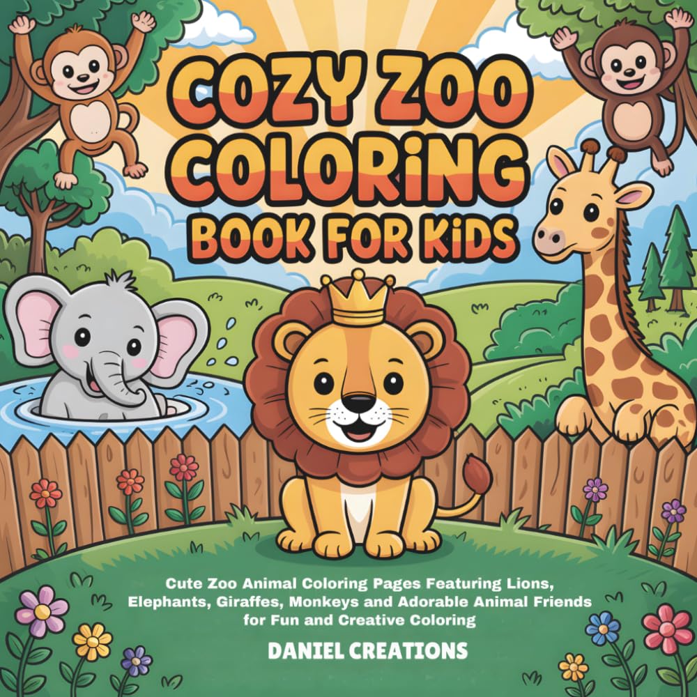 Cozy Zoo Coloring Book for Kids: Cute Zoo Animal Coloring Pages Featuring Lions, Elephants, Giraffes, Monkeys and Adorable Animal Friends for Fun and Creative Coloring