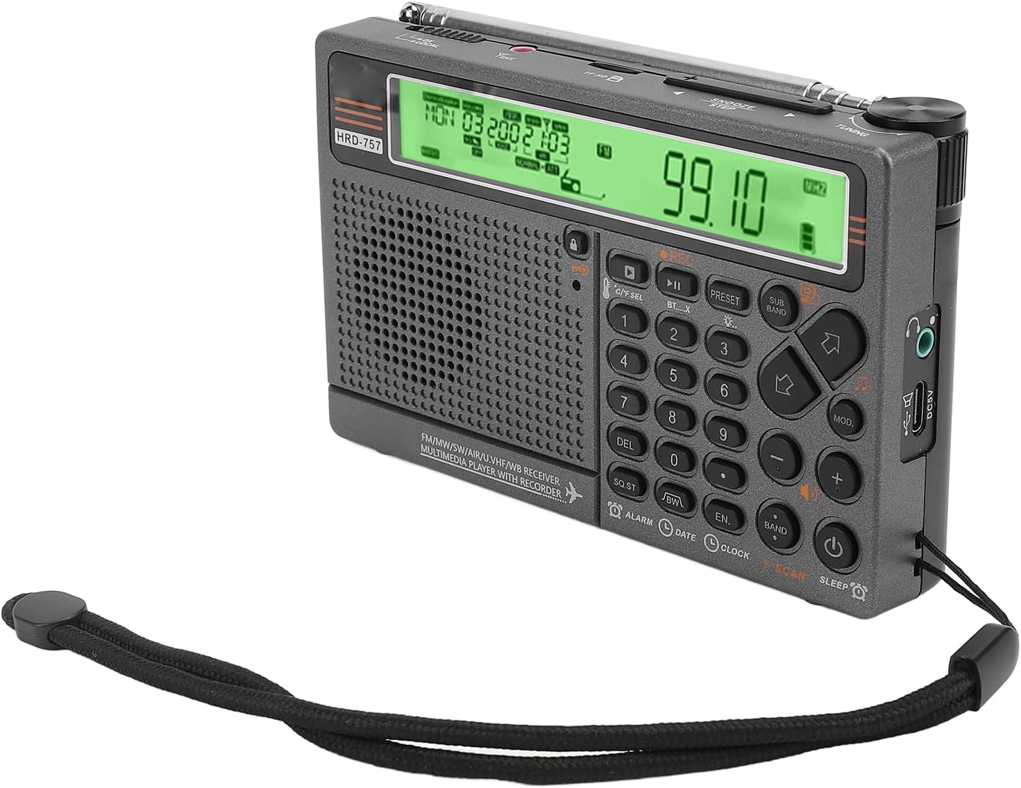 generic Multiband Radio, APP Remote Control Speaker with SOS Alarm and Flashlight, for SW FM MW AIR V.UHF WB Frequency Band Playback (Green)