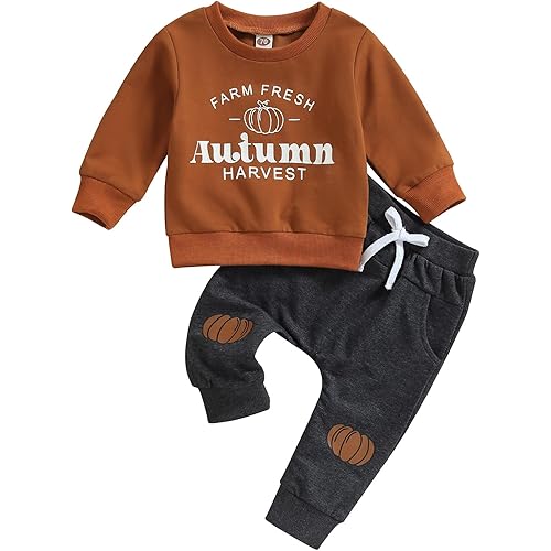Newborn Baby Boy Fall Clothes Long Sleeve Round Neck Letter Print Sweatshirt Top Long Pants Cute Toddler Winter Outfits