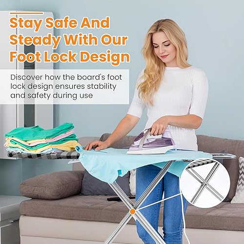 Miniatura 7 de Tabla de planchar de 13 x 43 pulgadas con funda acolchada extra gruesa y resistente, altura ajustable, tela resistente al calor y a la quemadura,