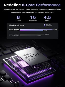 KAIGERR Light Gaming Laptop, 2026 Laptop with AMD Ryzen 7 5700U (8C/16T, Up to 4.3GHz), 16GB DDR4 512GB NVMe SSD Laptop Computer, Supports upgrading to 64GB, 15.6-inch FHD Display, WiFi 6