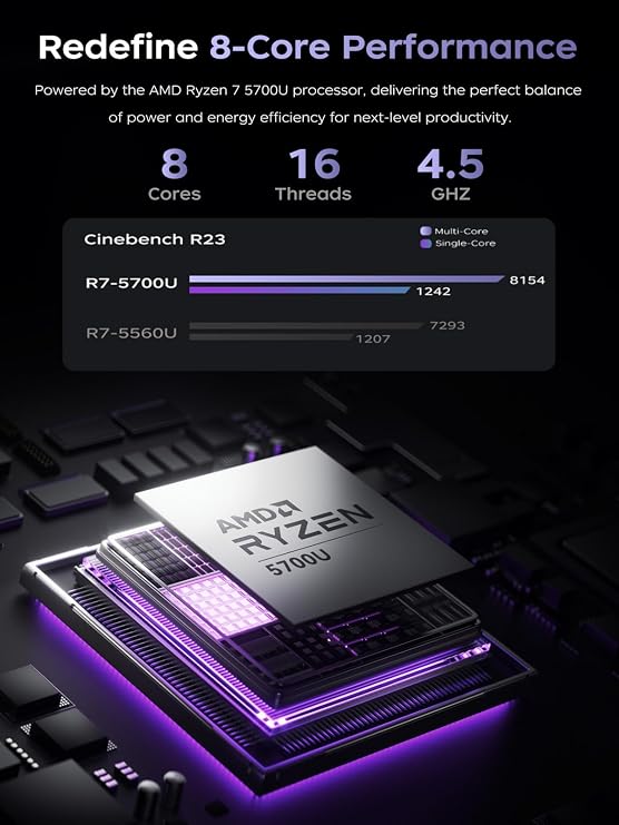 KAIGERR Light Gaming Laptop, 2026 Laptop with AMD Ryzen 7 5700U (8C/16T, Up to 4.3GHz), 16GB DDR4 512GB NVMe SSD Laptop Computer, Supports upgrading to 64GB, 15.6-inch FHD Display, WiFi 6
