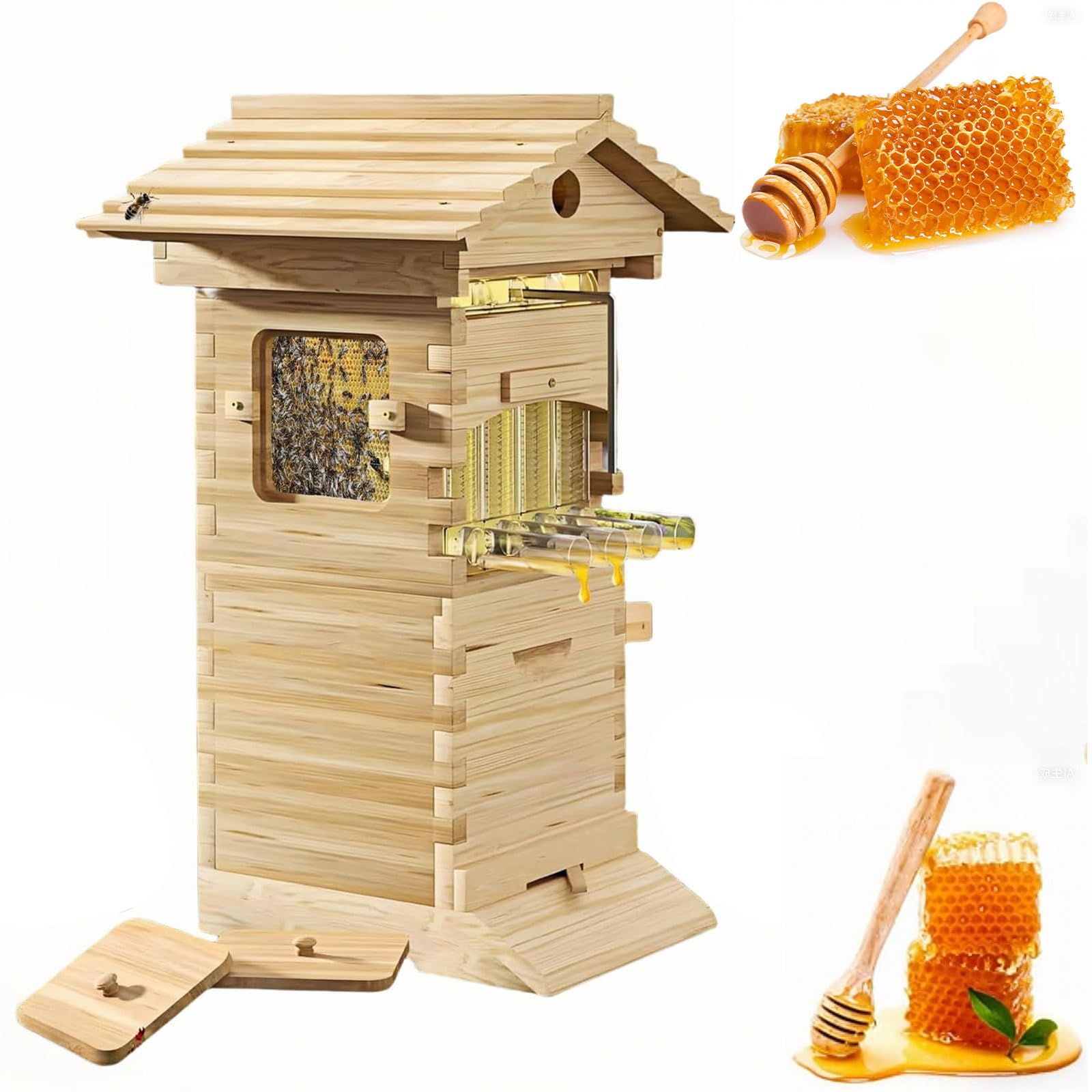 Professioneller Bienenstock mit selbstfließender Honigsammlung und belüftetem Design, ideal für Imker im Hinterhof, um Bienen zu überwachen und Honig sicher und einfach zu ernten